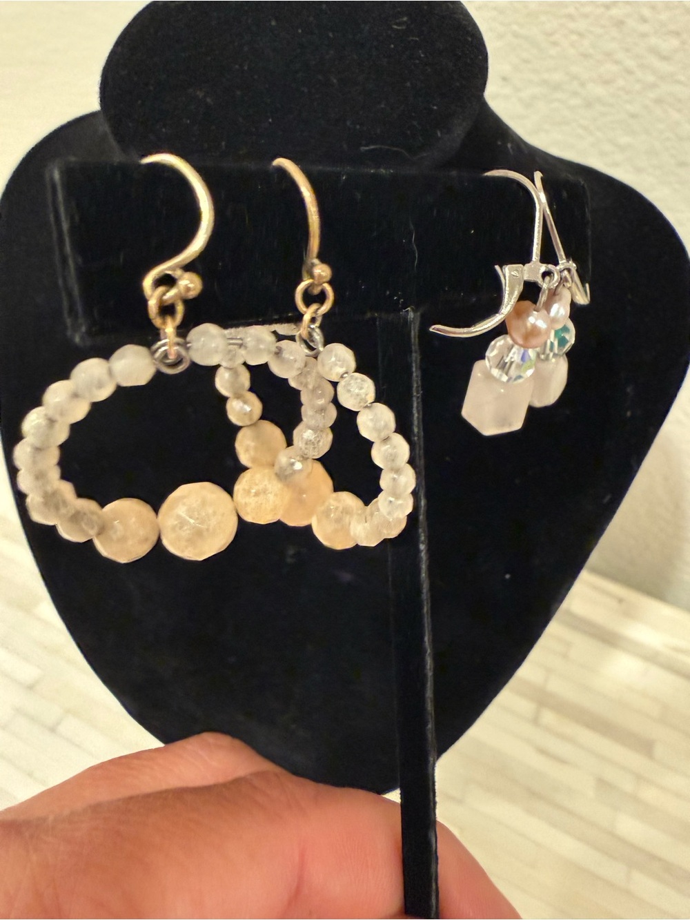 Pink Rose Quartz and Pinkish Beaded Hoop Earrings - Women's Jewelry